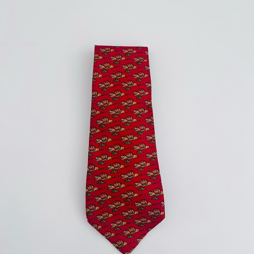 Salvatore Ferragamo Red and Gold Lion Men’s Tie